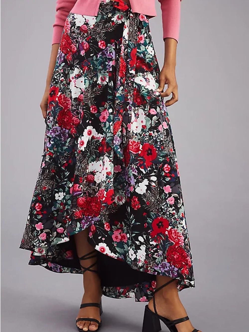 Anthropologie Printed Floral High-Low Wrap Skirt Size XXS